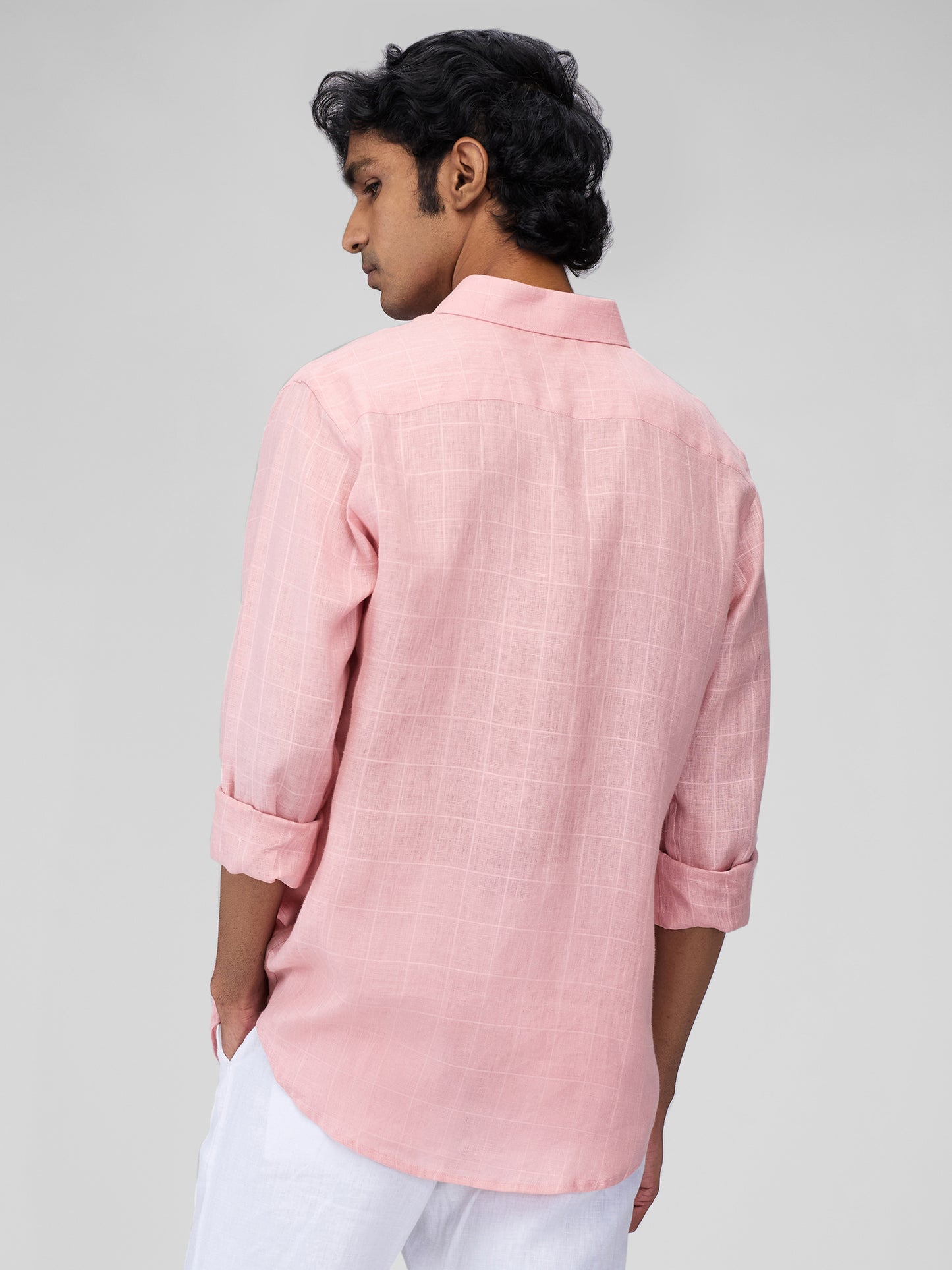 Pink 100% Linen Check