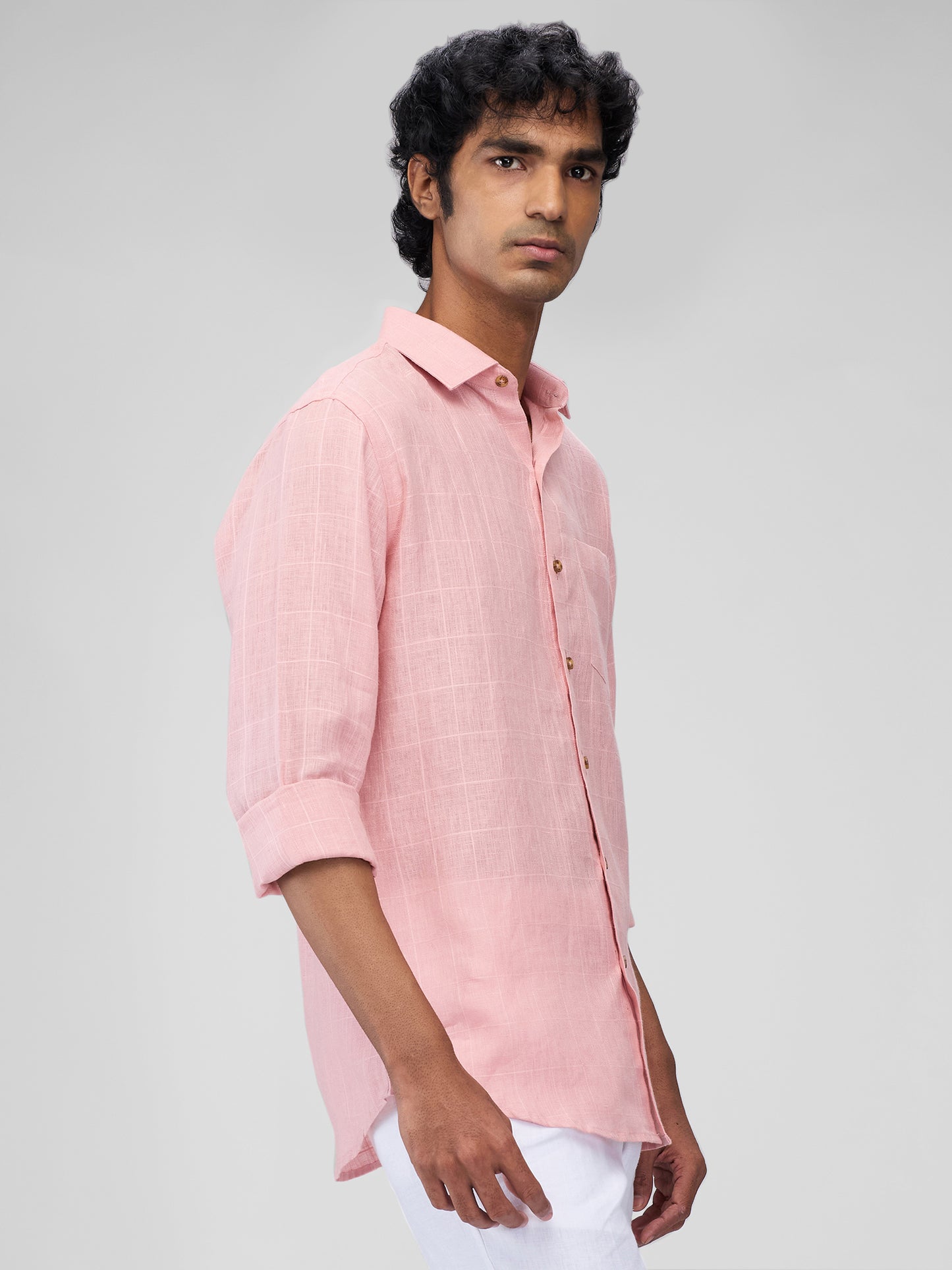 Pink 100% Linen Check