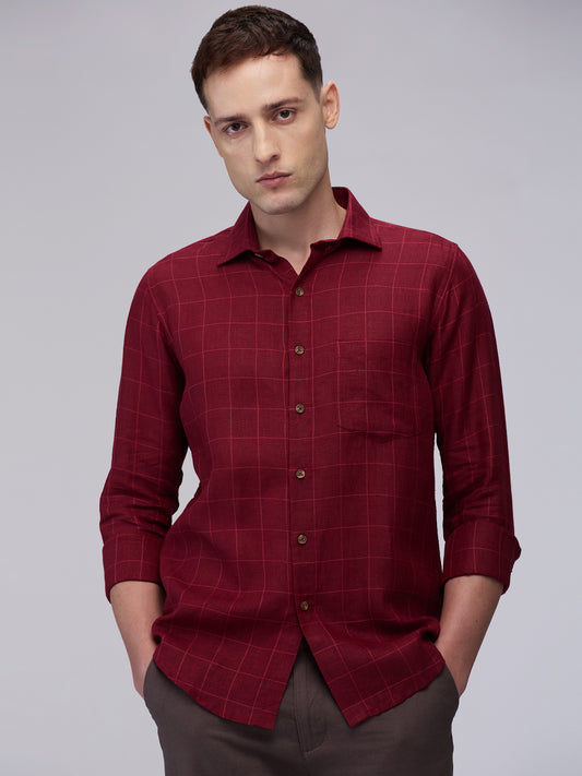 Crimson 100% Linen Check