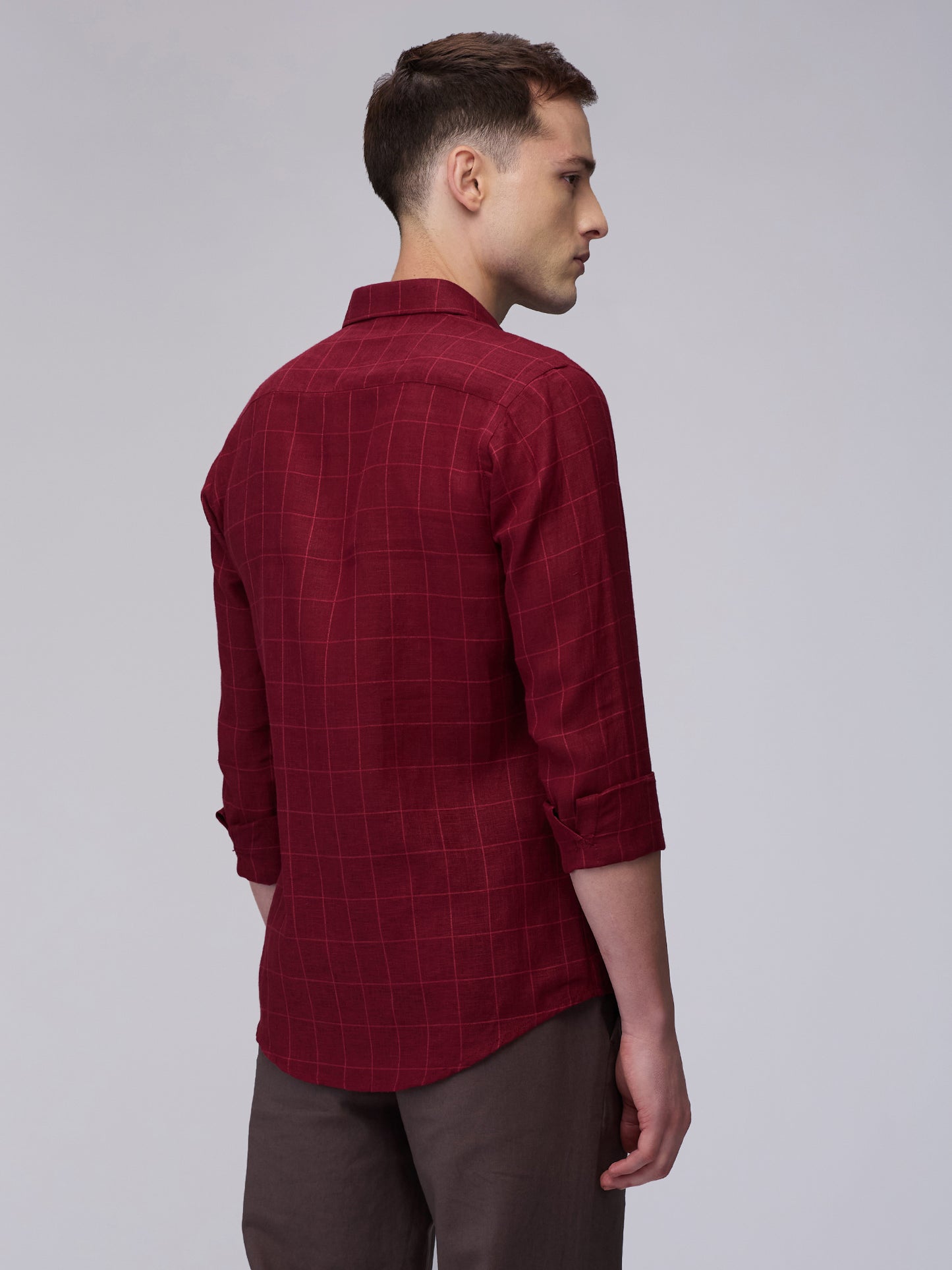 Crimson 100% Linen Check