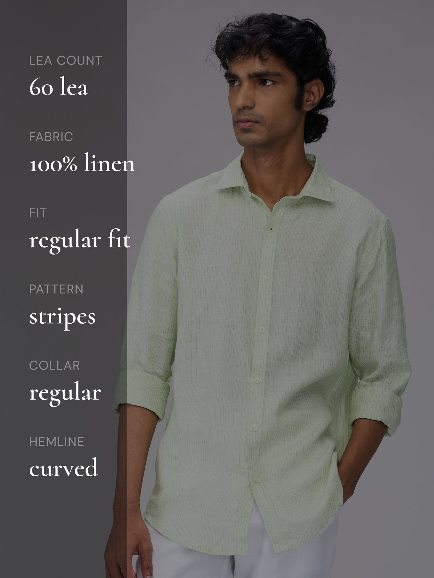 Green 100% Linen Stripes