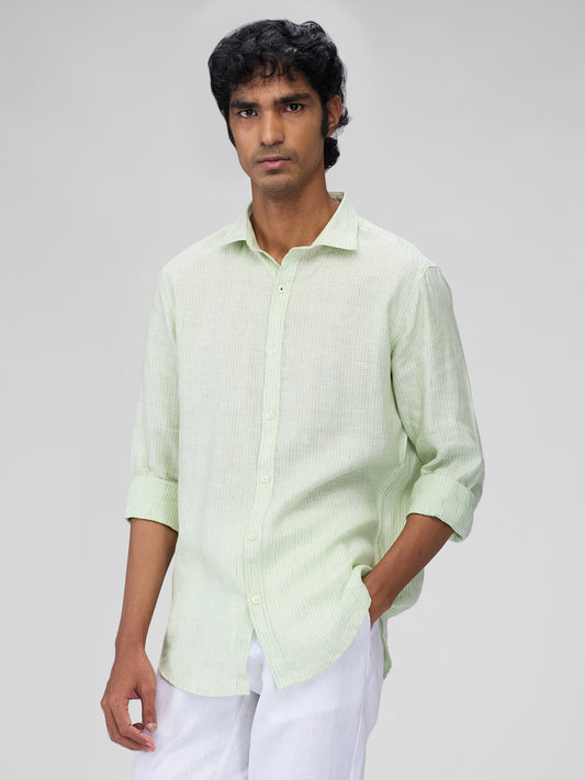 Green 100% Linen Stripes