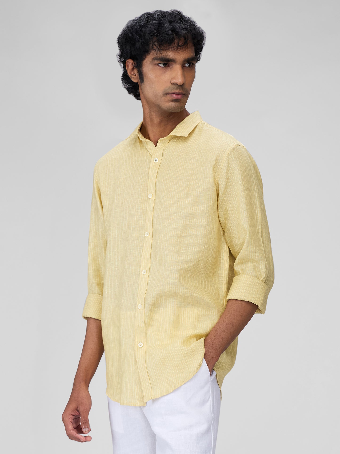 Yellow 100% Linen Stripes