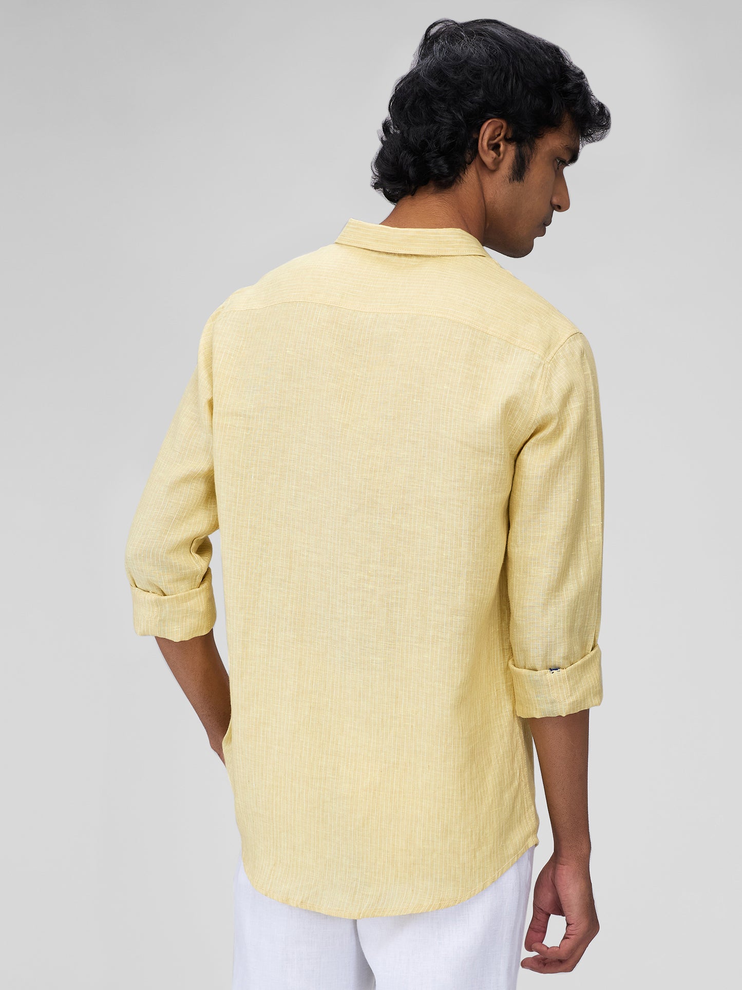 Yellow 100% Linen Stripes