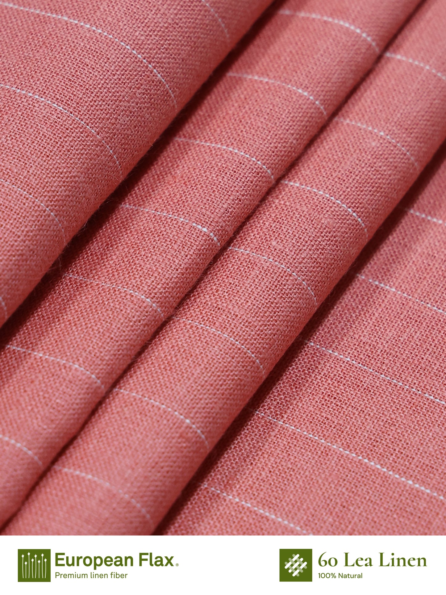 Coral Red Striped 100% Linen