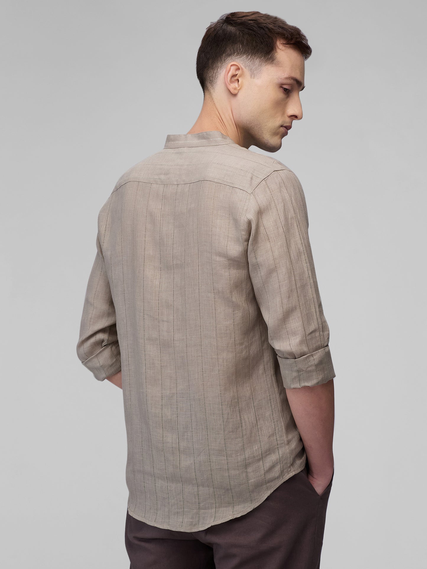 Umber 100% Linen Stripe