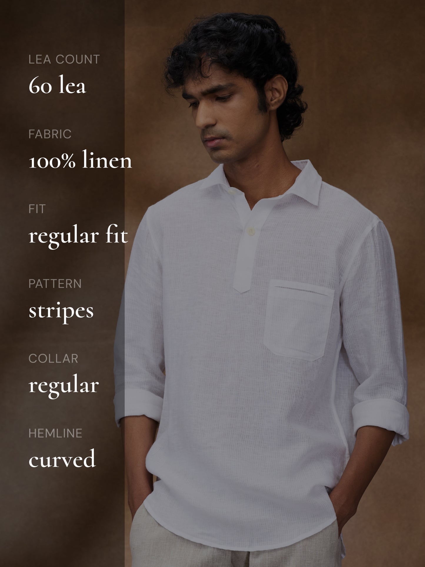 White Striped 100% Linen Short Kurta