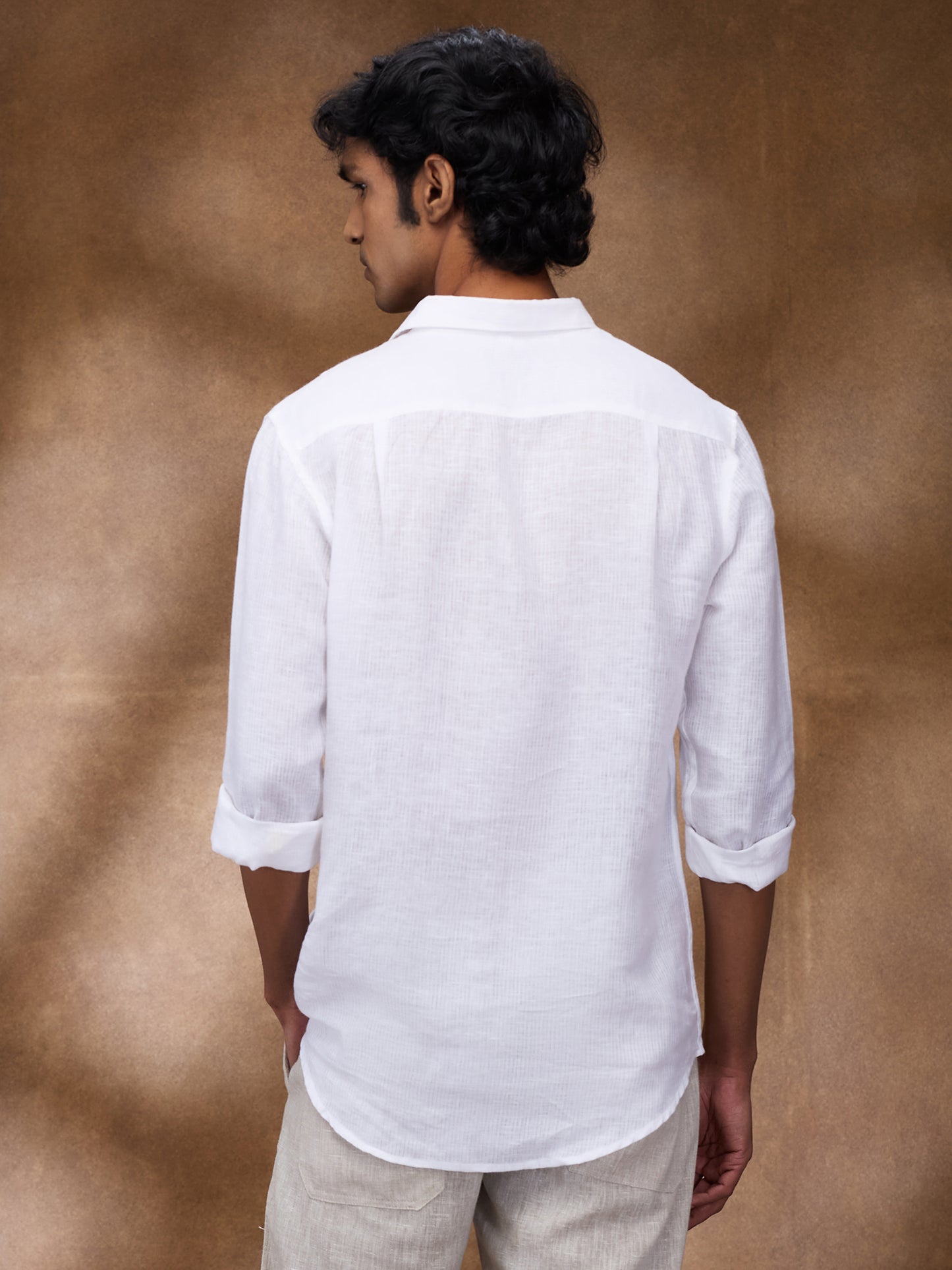 White Striped 100% Linen Short Kurta