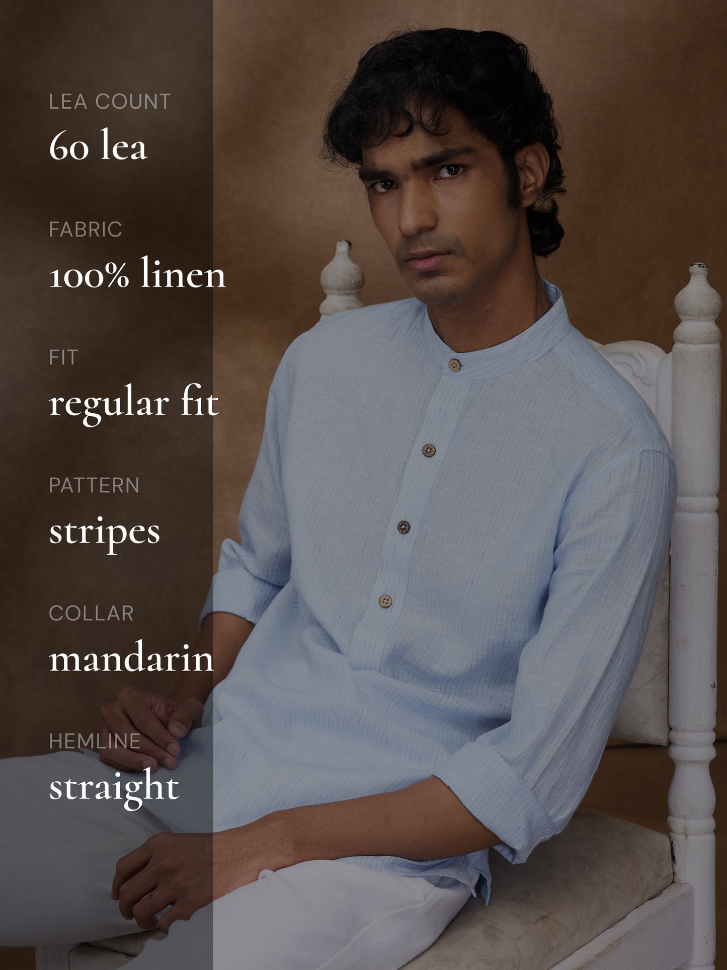 Blue Striped 100% Linen Short Kurta