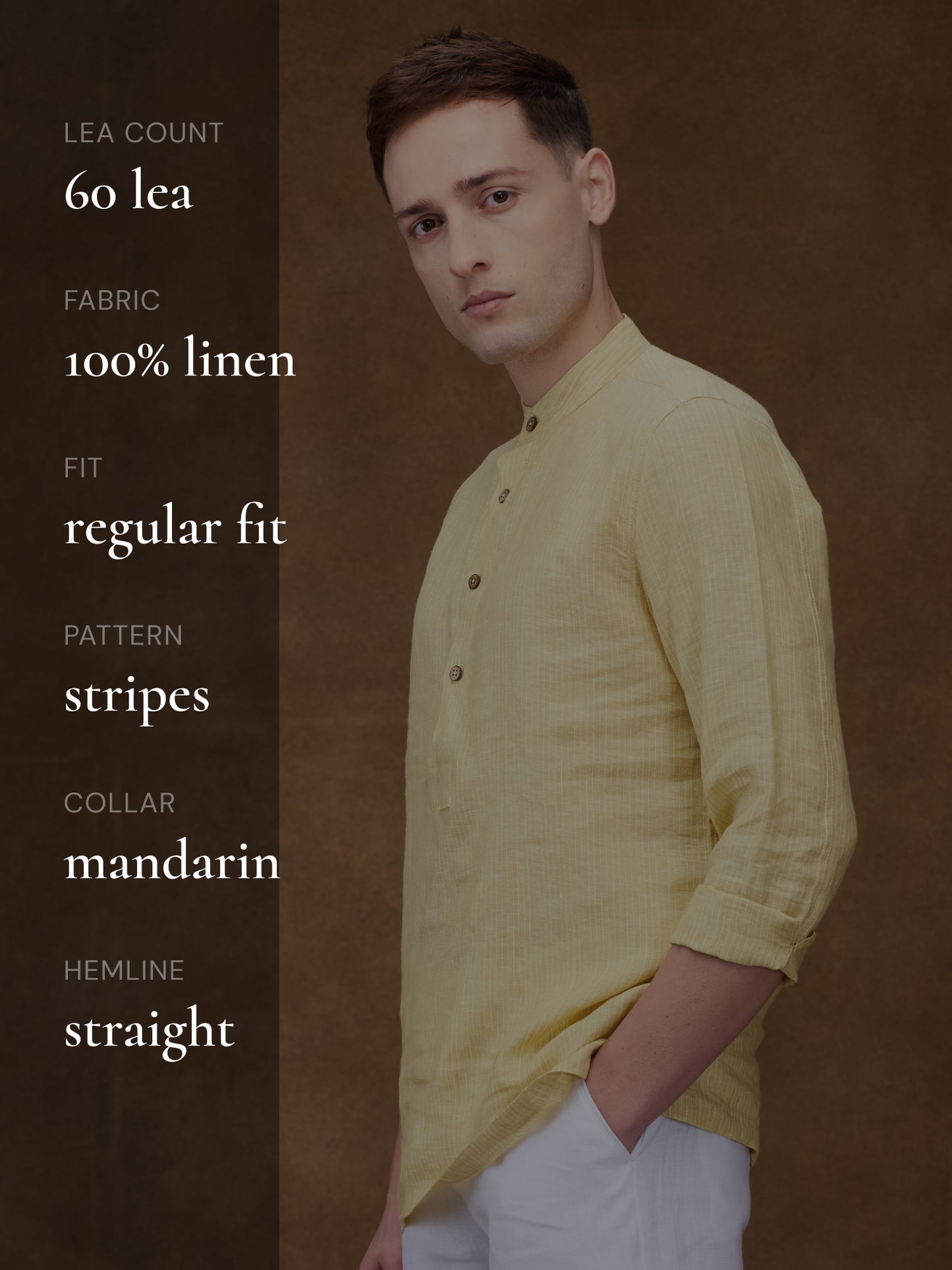 Yellow Striped 100% Linen Short Kurta